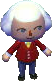 An image of my Happy Home Designer avatar. Wearing the default uniform, with smirky eyes, and a floofy white hairdo.